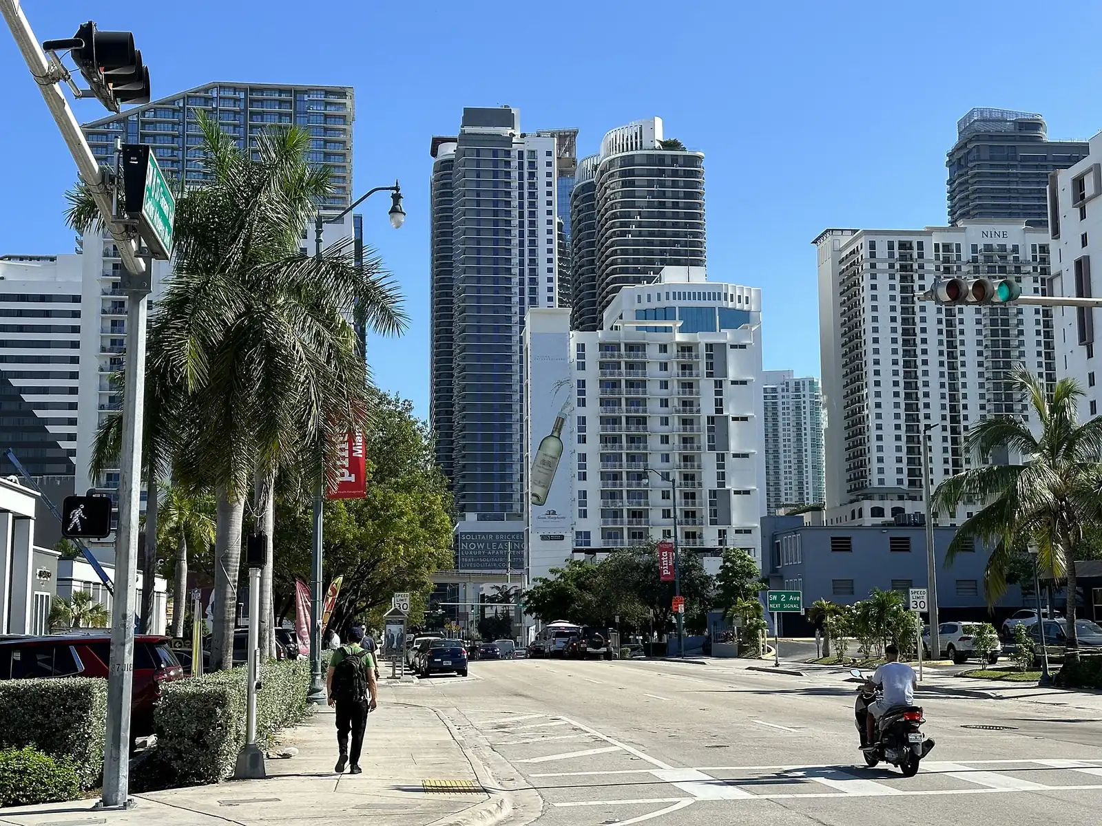 Towers along a street in Brickell