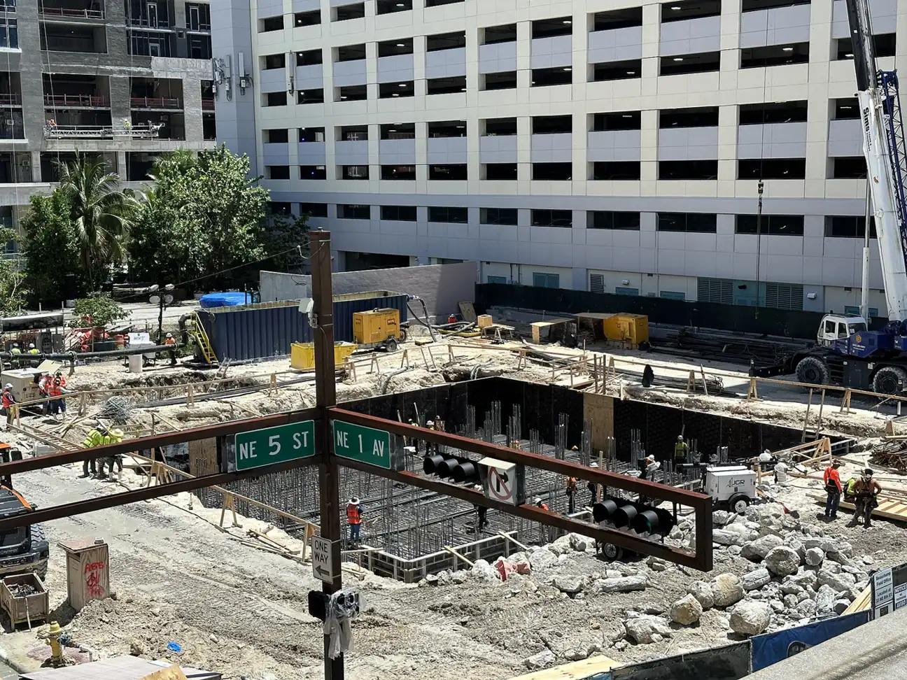 A tower going up on First Street in downtown Miami.