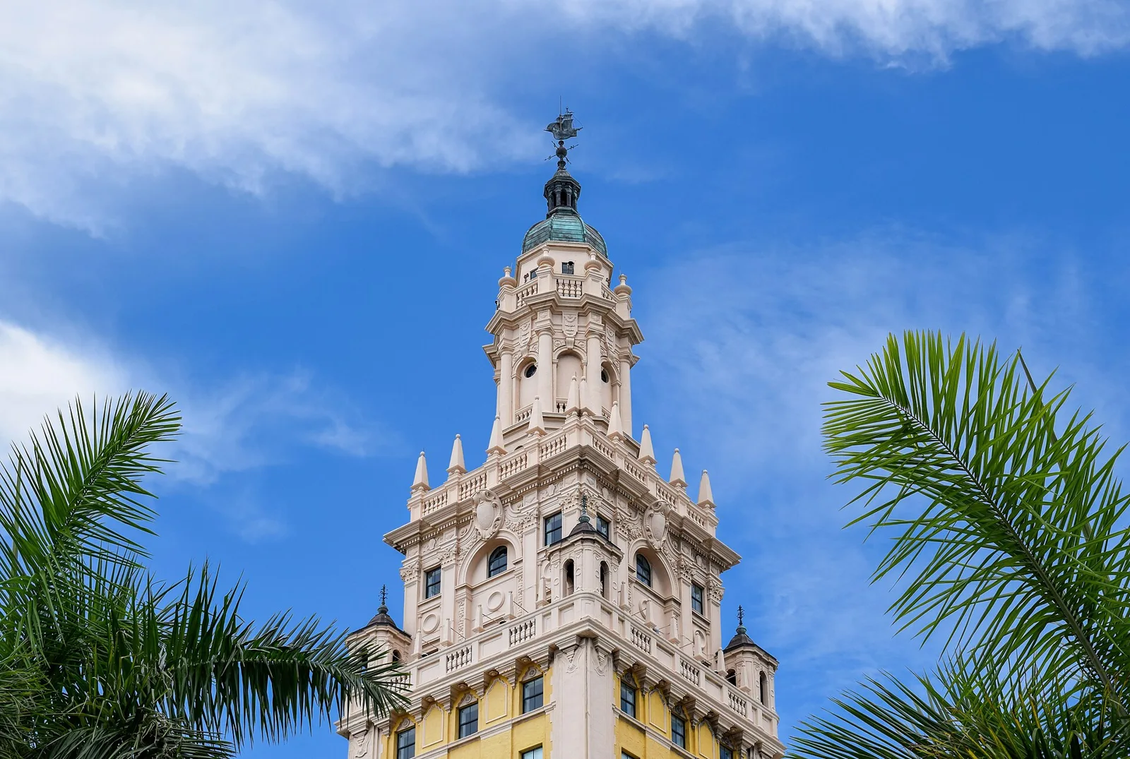 The top of the Freedom Tower on Biscayne Boulevard, a National Historic Landmark.