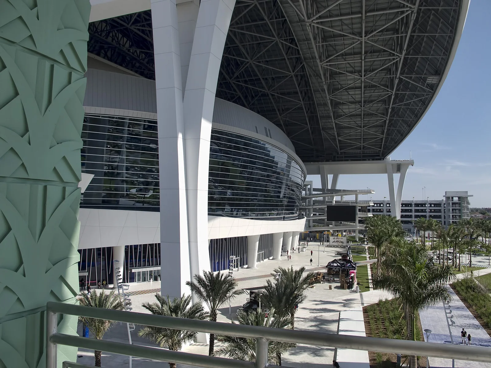 The front plaza of the Marlins' ballpark in Little Havana