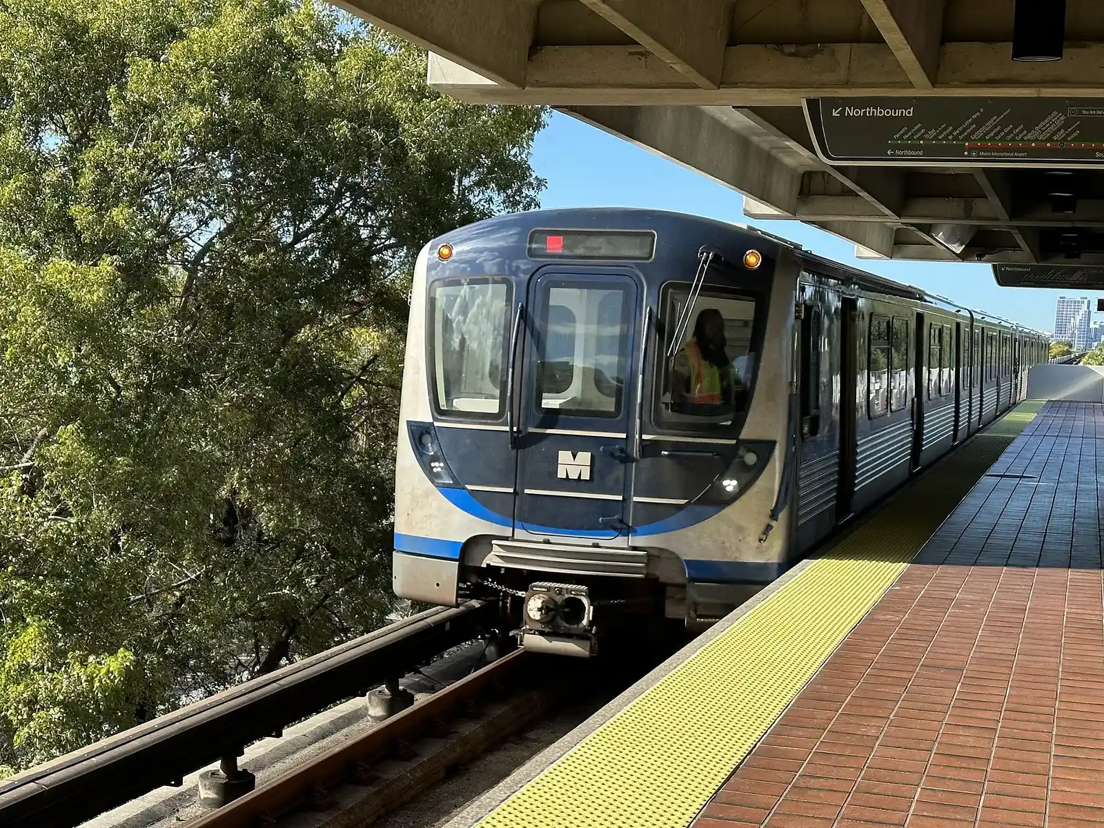 A Metrorail train passing through Brickell Hammock