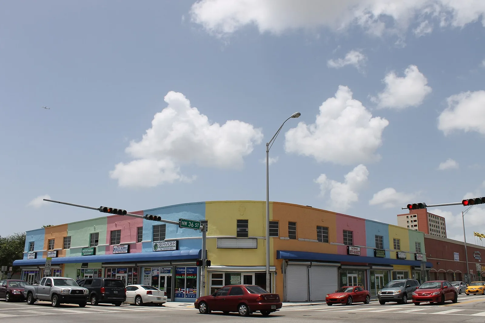 Storefronts at Northwest 36th Street in Allapattah, Miami.