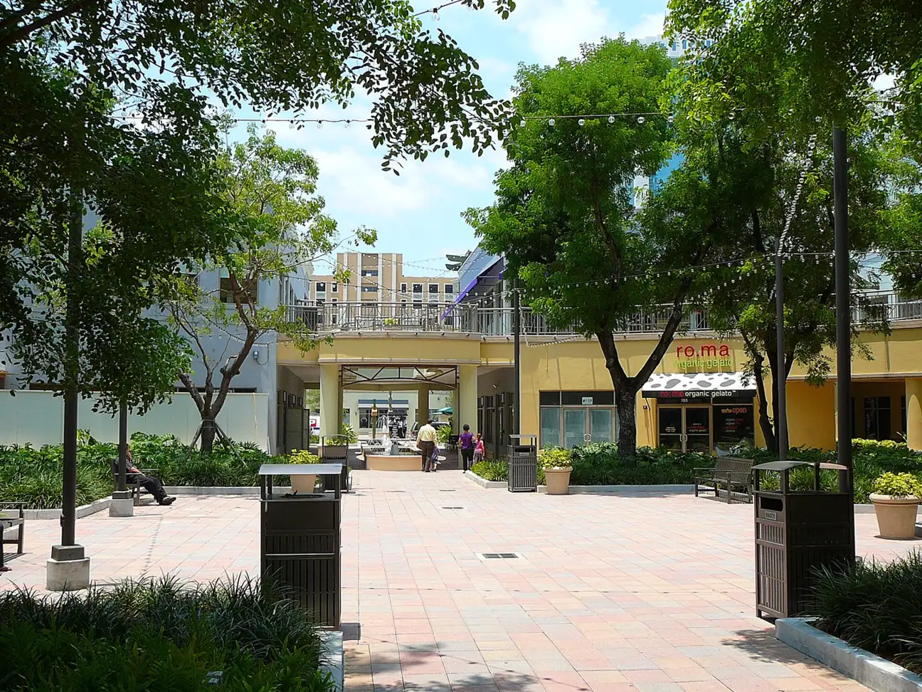 Shops and restaurants on the east side of Mary Brickell Village in Brickell.