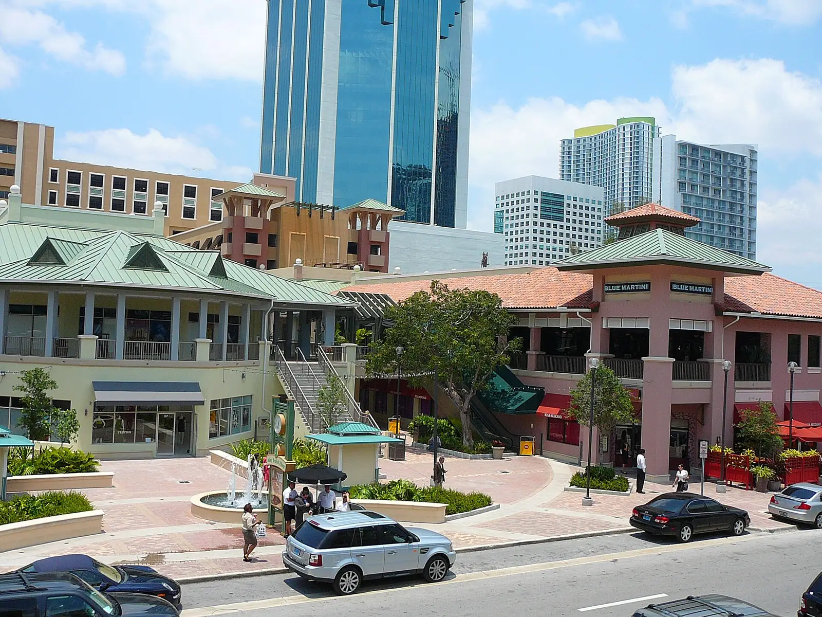 The west side of Mary Brickell Village, a restaurant and shopping block in Brickell.