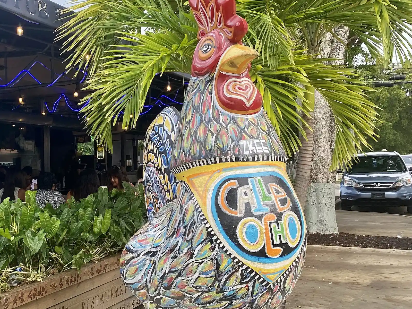 A painted rooster sculpture on Calle Ocho in Little Havana.