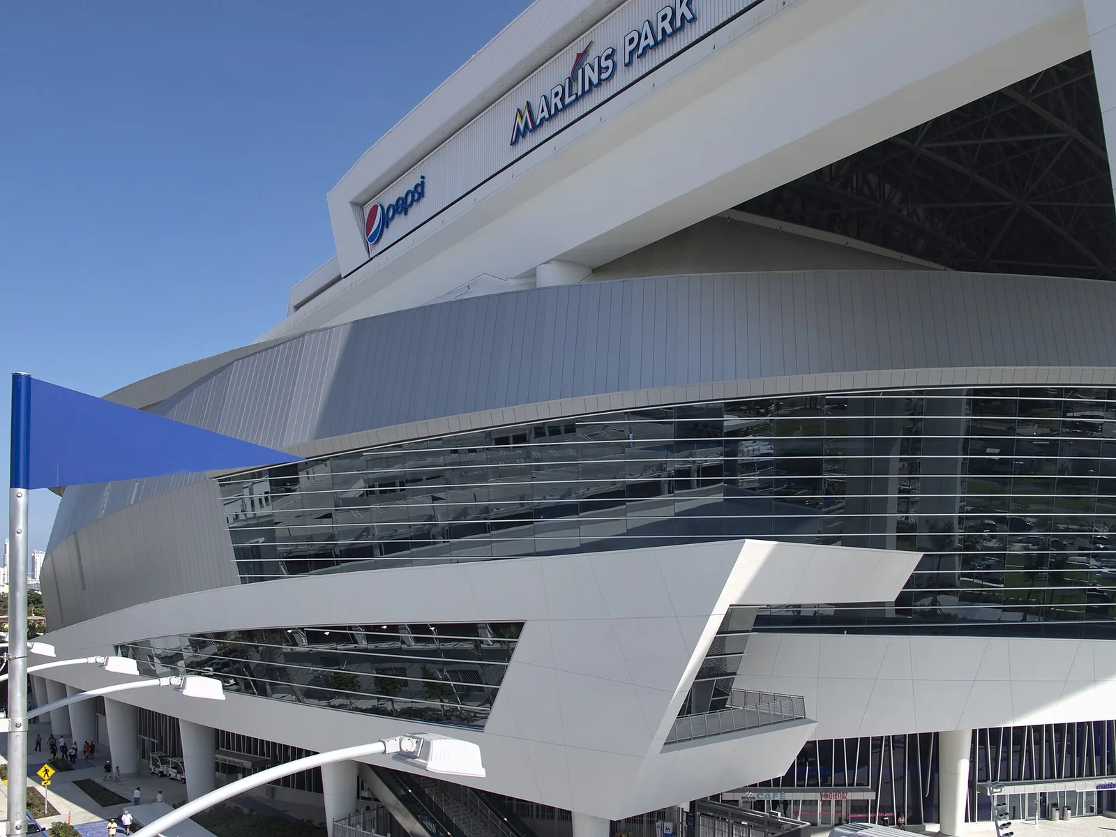 The north side of the Marlins' ballpark, a few blocks from the school.