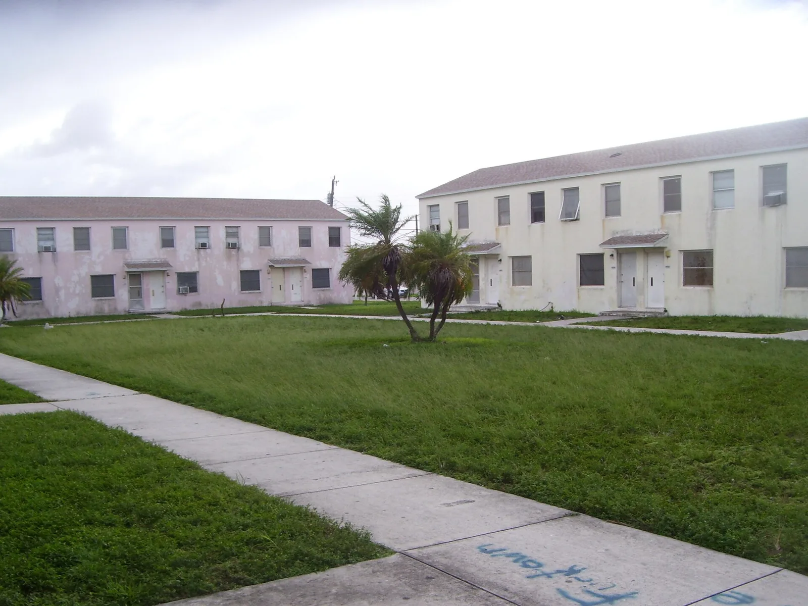 Two-story apartment buildings at Liberty Square in Model City, photographed in 2008.