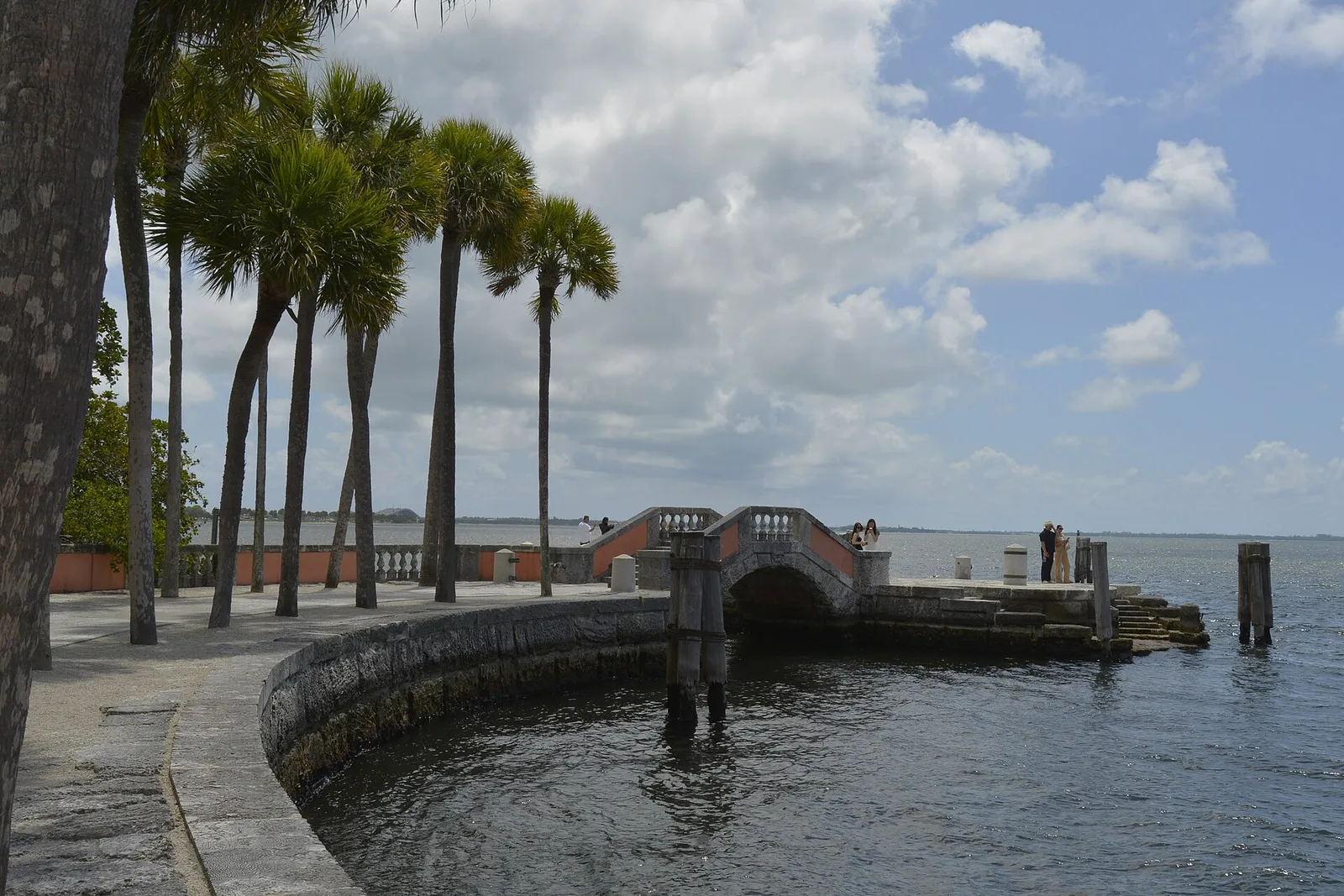 The seawall and stone bridge on Biscayne Bay at Vizcaya Museum and Gardens in Coconut Grove.