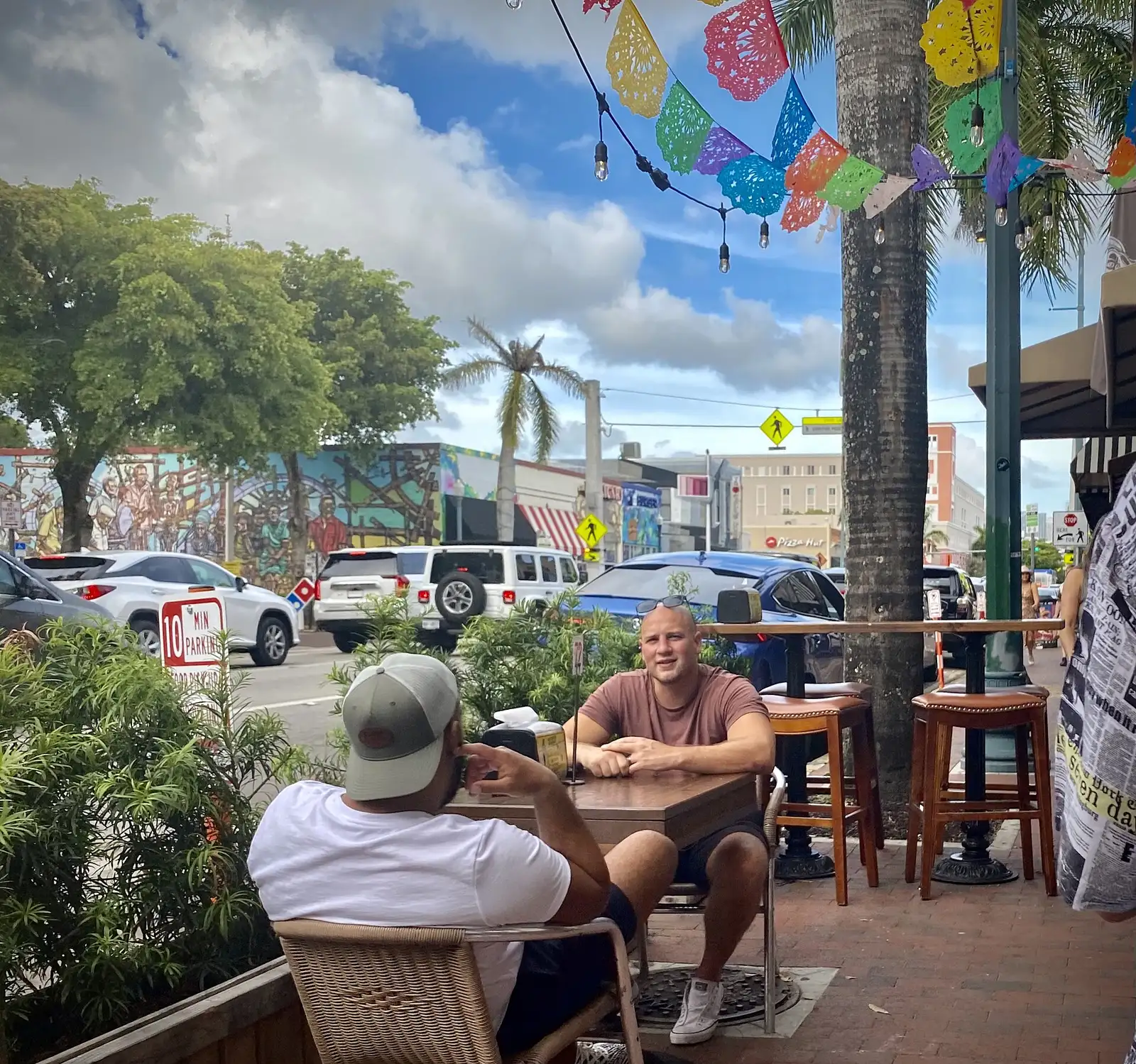 Sidewalk tables on Calle Ocho in Little Havana.